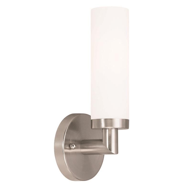Shown in Brushed Nickel finish and Satin Opal White Hand Blown Twist Lock Cylinder glass
